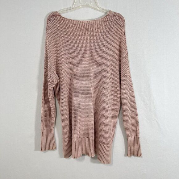 By Together Rib Slouchy V Neck Cable Knit Sweater Women’s Size M/L Pink - Picture 11 of 12